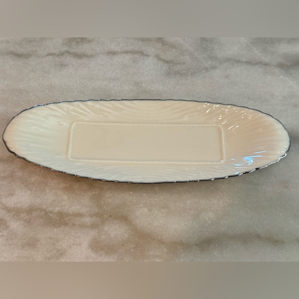 Vintage Lenox Solitaire Ivory Butter Dish with Platinum Trim